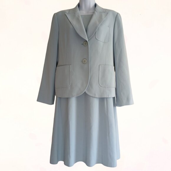 Talbots Petites Women Pale Blue Sleeveless Dress & Blazer Suit 2 Piece Set Sz 10 - Picture 2 of 16
